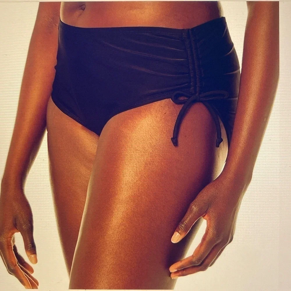 NWT Catalina Black Bikini Bottoms Womens XL Side Ties Rouched BATHING SUIT Beach